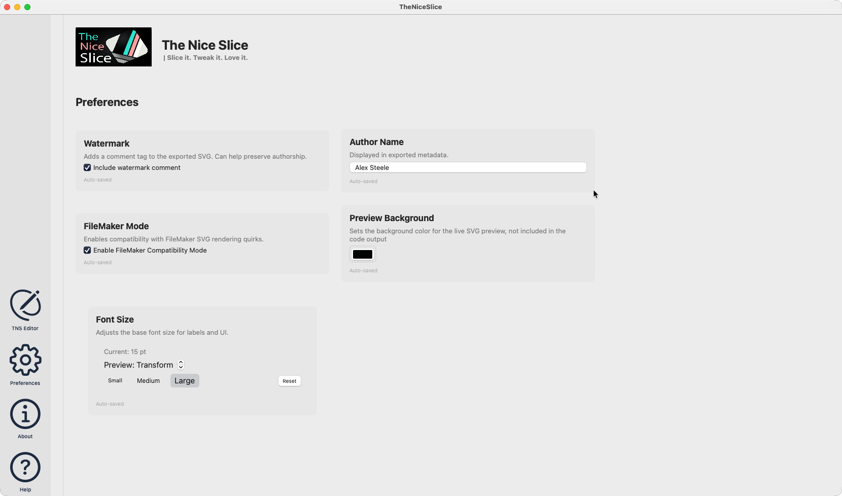 The Nice Slice preferences